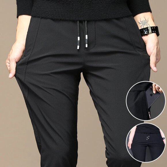 Men Casual Lightweight Comfort Pants Quick Dry Stretch Sweatpants Zipper Pockets - Picture 3 of 6